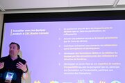 Olivier Fortin présente son exposé lors du sommet EvolveDigital à Montréal le 4 août 2025.