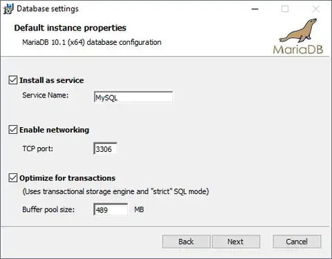 MariaDB intaller - install as a service