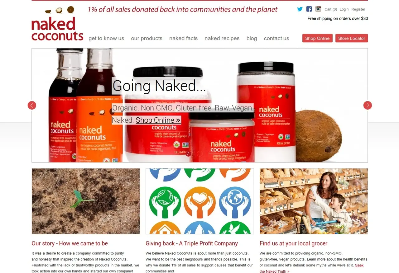 Naked Coconuts website home page